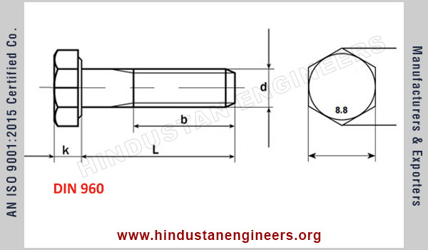DIN 960 / ISO 8765 / EN 28765 Hex Bolts